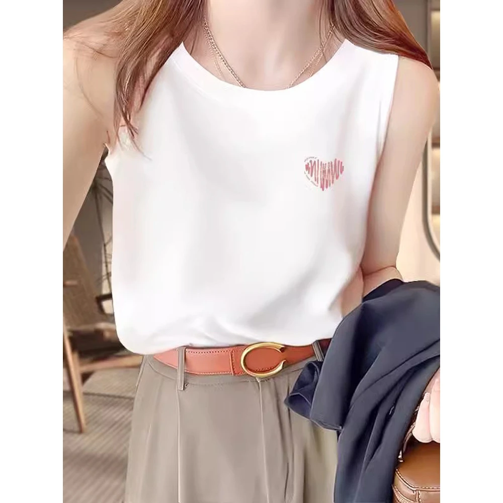 白色2025新款欧货内搭无袖打底外穿高级宽松上衣白色吊带女式背心