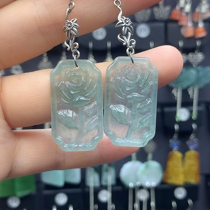 翡翠银S925镶嵌耳饰4444