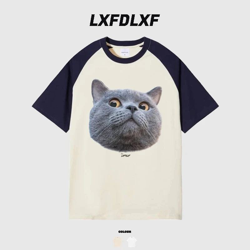 清【英短-藏青插肩】LXFDLXF 门店货 2025新款 宽松版型 短袖T恤