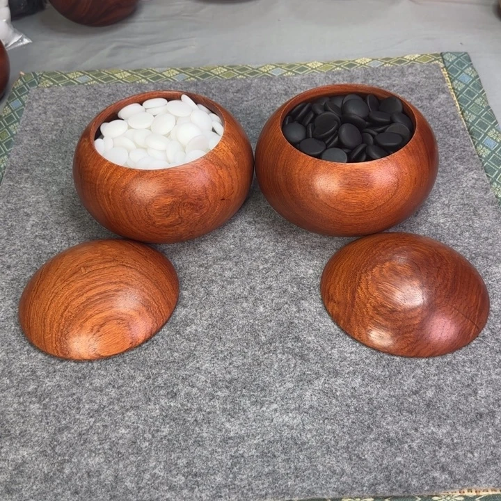 木质缅甸进口中号花梨木瑕疵特价棋罐+中号新云扁围棋一套