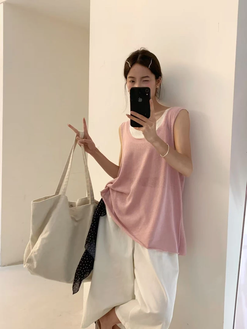 【露露】大7#显瘦大版剪边假两件背心#32197