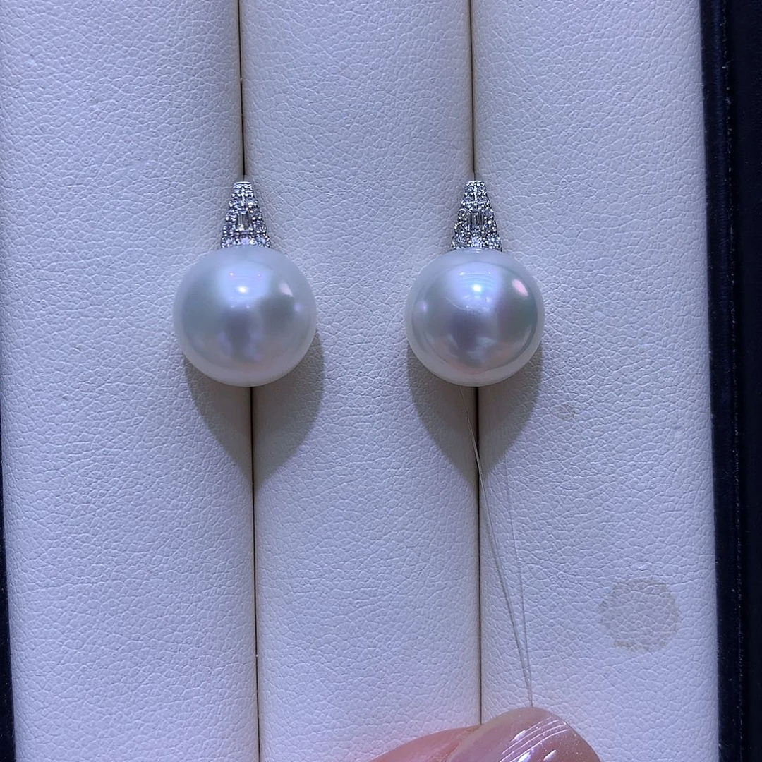 海水珍珠18K金镶嵌耳饰12/13mm澳白