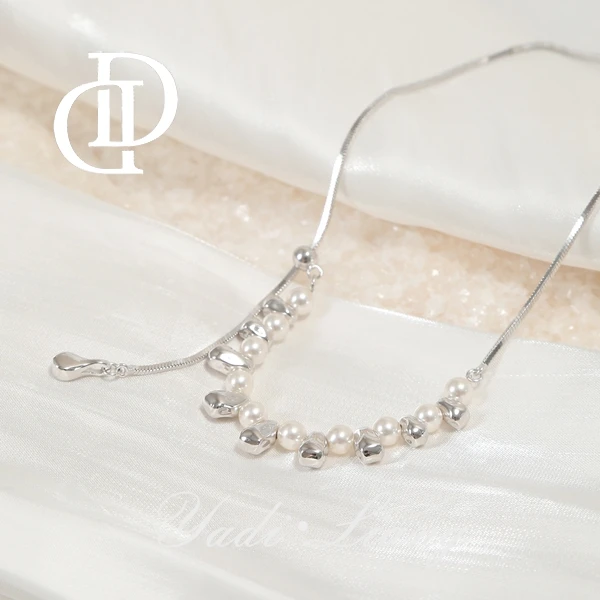 坠链均925银 梁雅帝新品【石板微笑】设计款四方蛇骨侧抽拉纯银项链