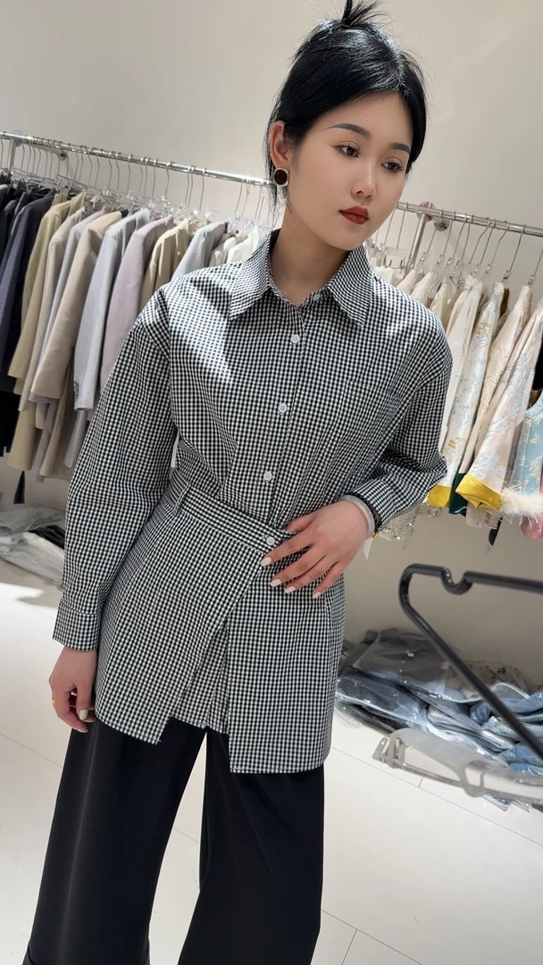 新款衬衣两件套黑白格