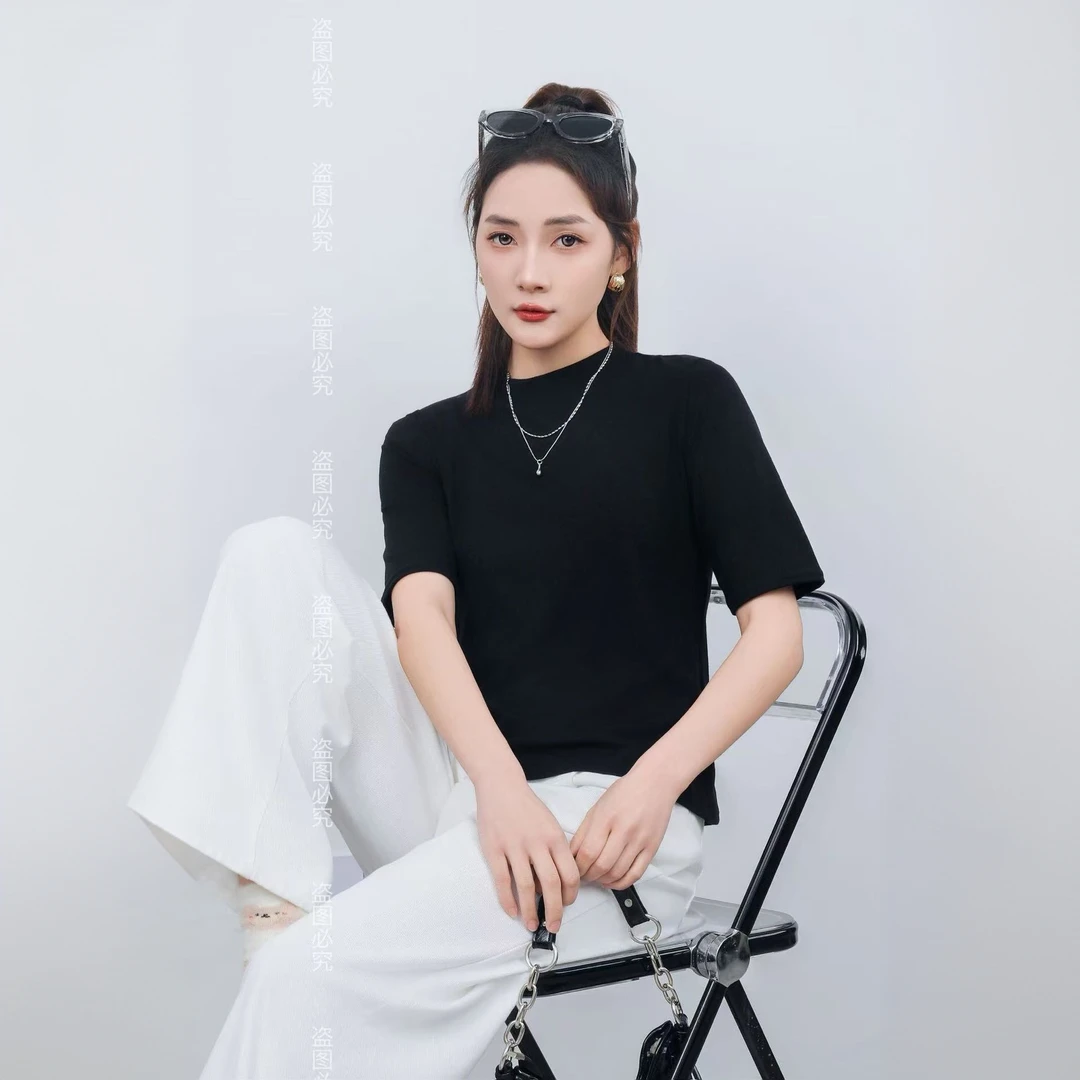 女士修身五分袖T恤打底衫春夏高级感显瘦内搭高弹修身百搭款