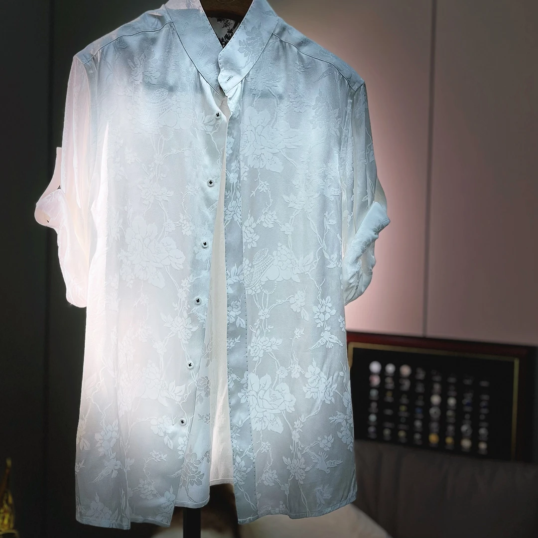 白晨曦提花立领国风男式衬衫