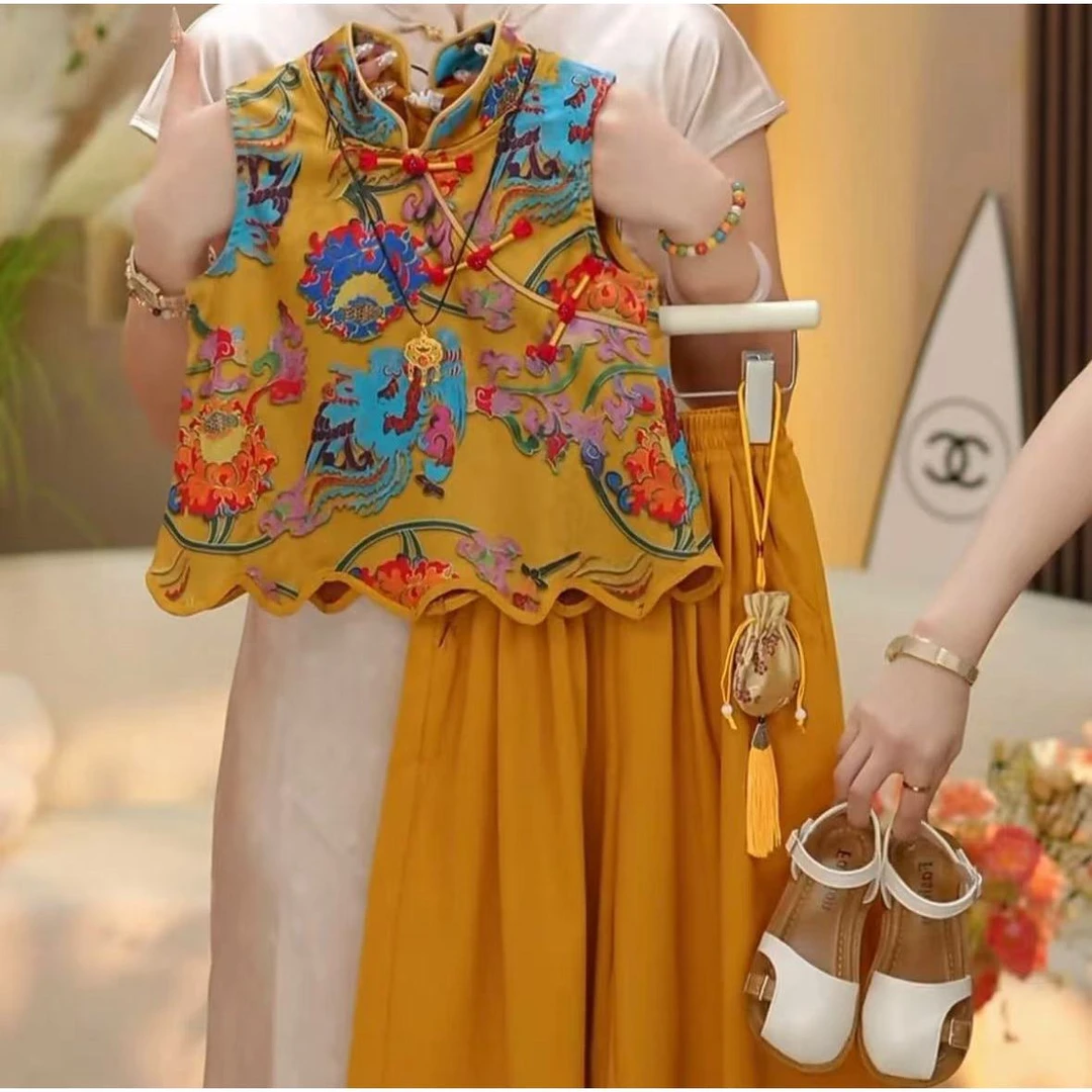 女童国风2025薄款套装夏季新中式中国风民族风裙裤时髦国潮洋气