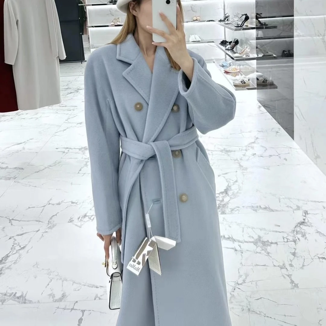 99新 MaxMara W118372/雾霾蓝长款大衣/38码