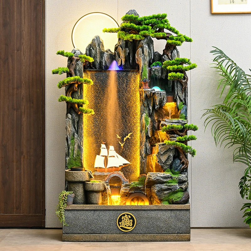 大型水幕墙流水喷泉假山循环水客厅公司乔迁开业送礼装饰摆件
