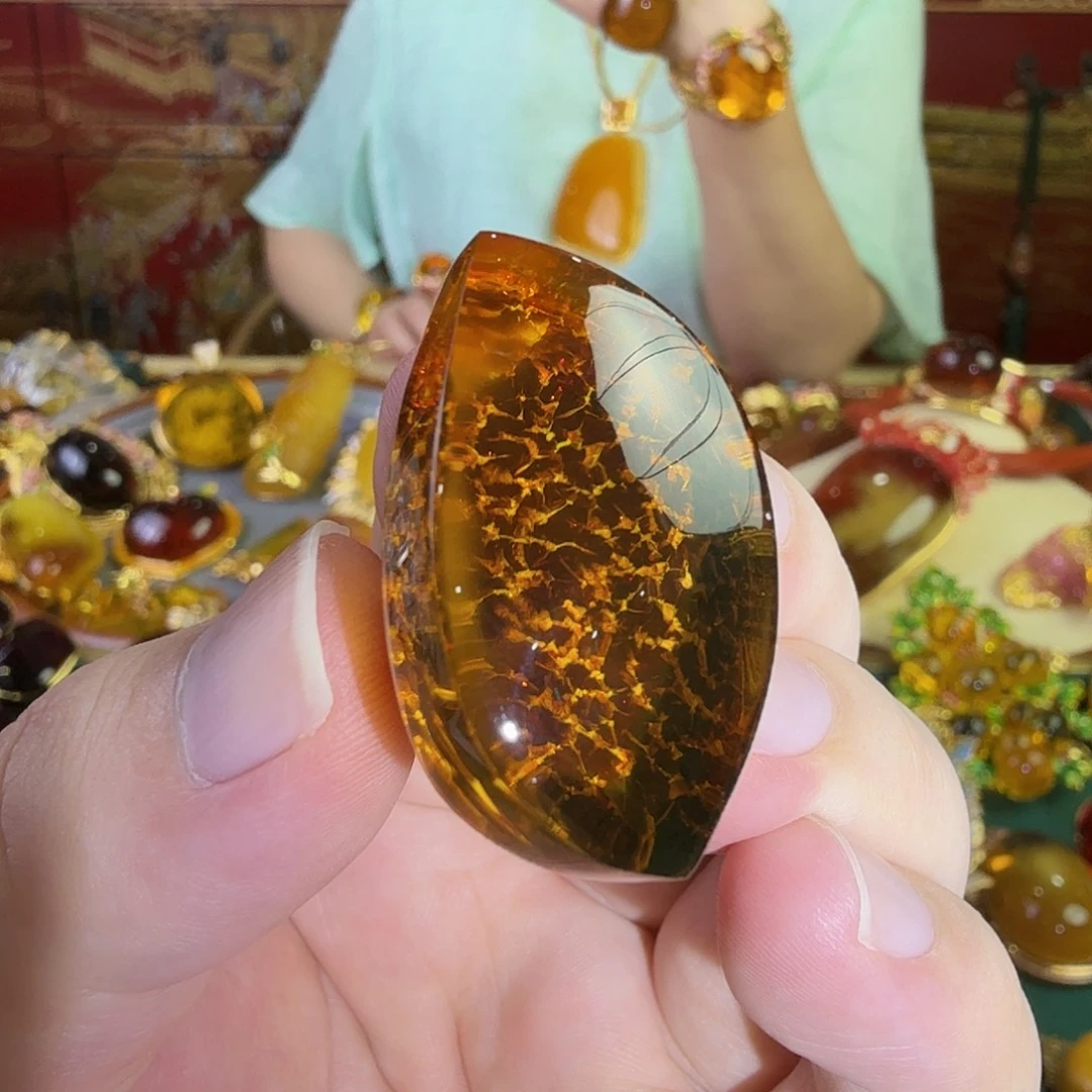 琥珀银S925镀金镶嵌戒指