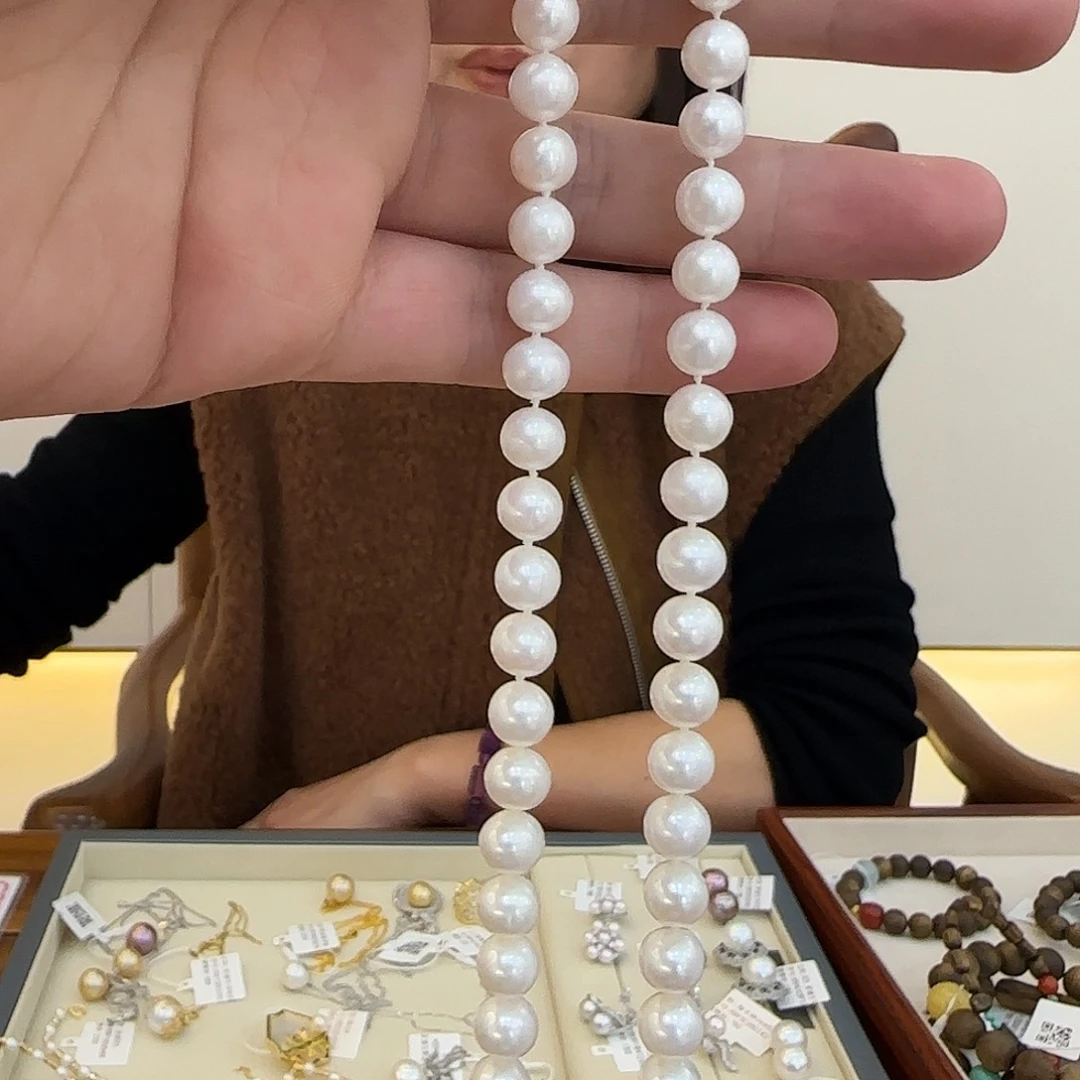 银S925镶嵌颈饰淡水珍珠瑞城｜天然淡水珍珠无核近正圆珍珠项链