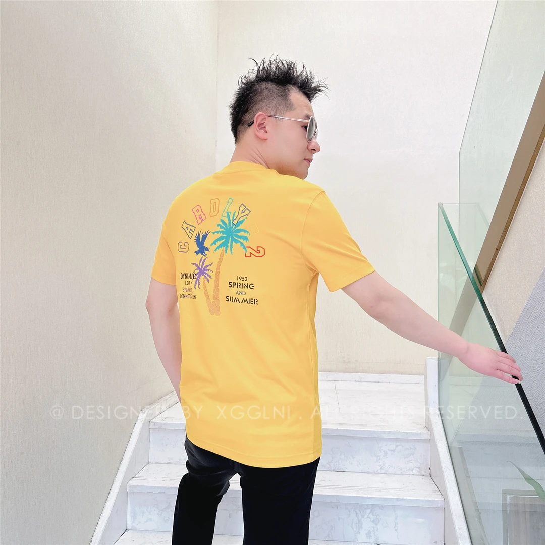 夏季（微阔版）卡迪利背后飞鹰椰树男士品质高端奢品上档次短袖T恤
