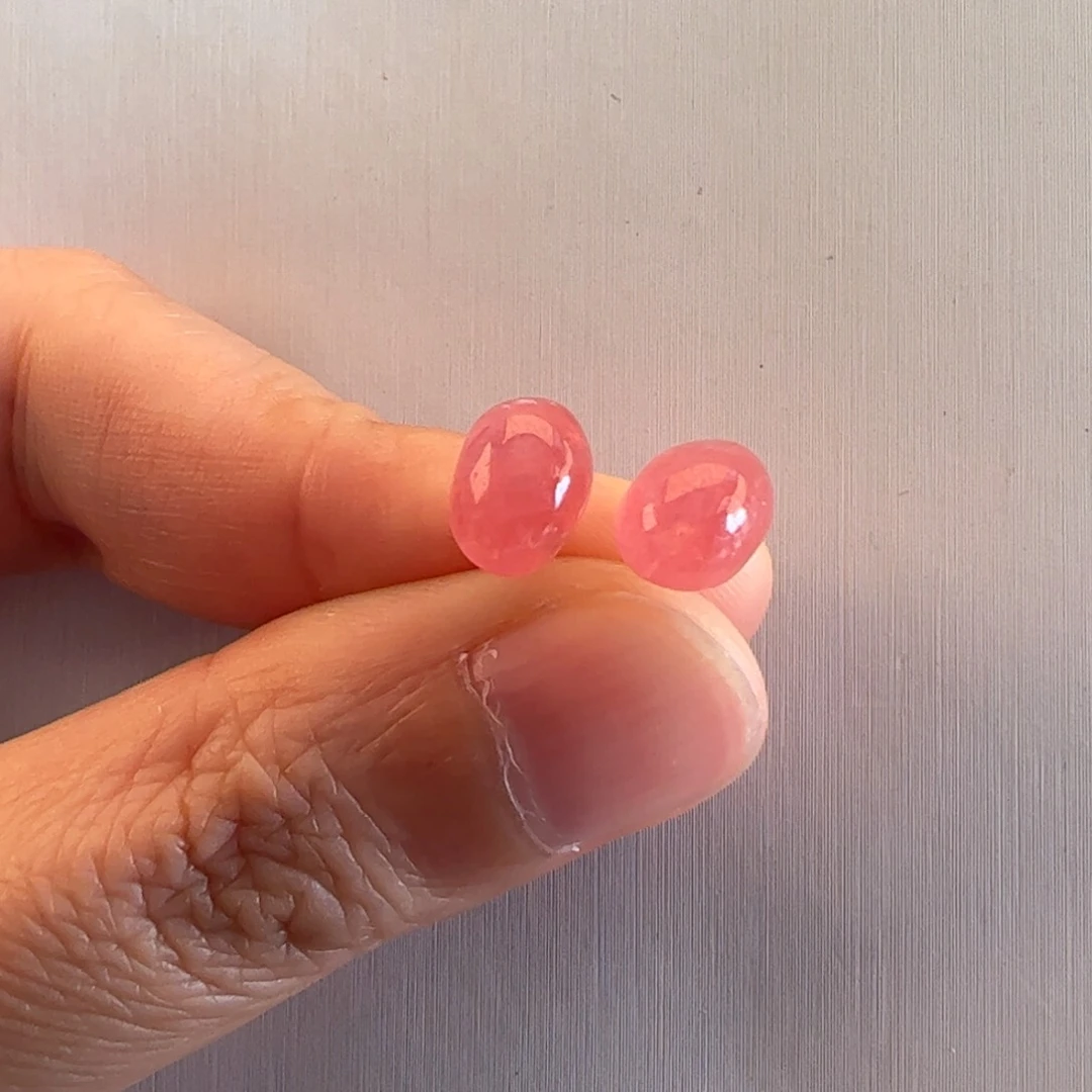 银S925镶嵌菱锰矿（红纹石）耳饰