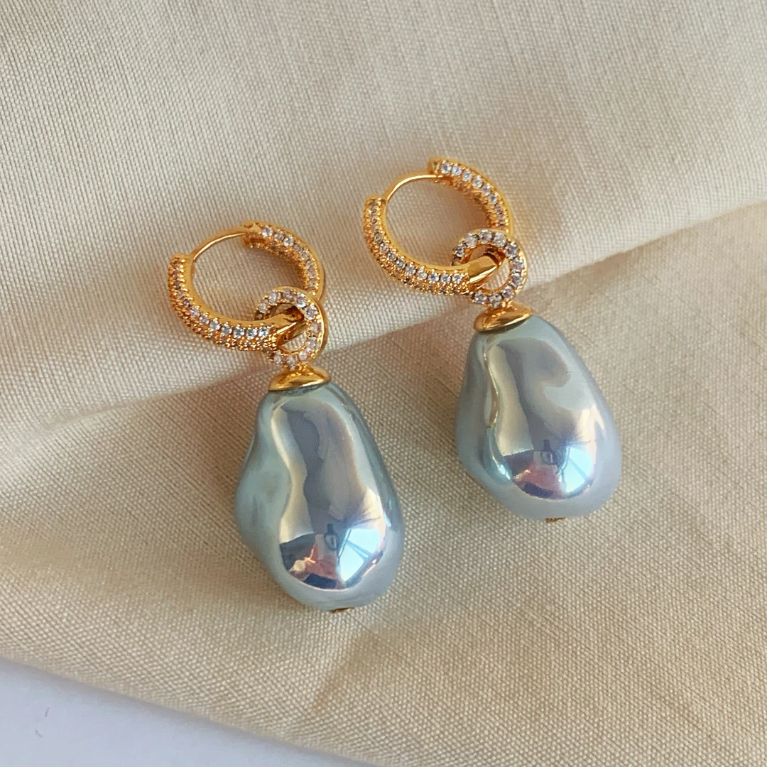 铜合金仿珍珠耳饰 【蓝海】异形珠多种戴法气质百搭耳环G1-044