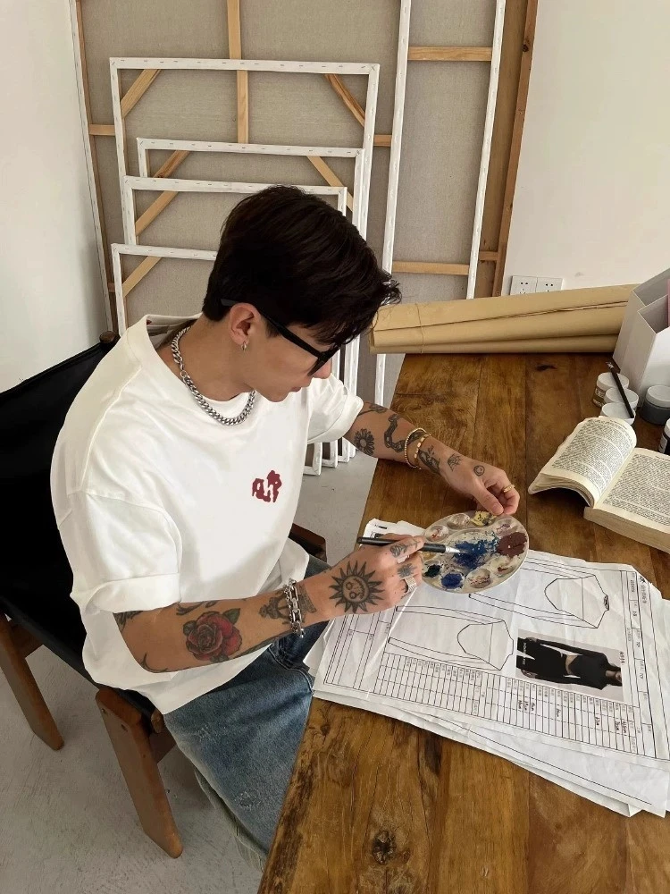 美式重磅纯棉夏季短袖t恤男士痞帅高级感男装宽松圆领半袖上衣