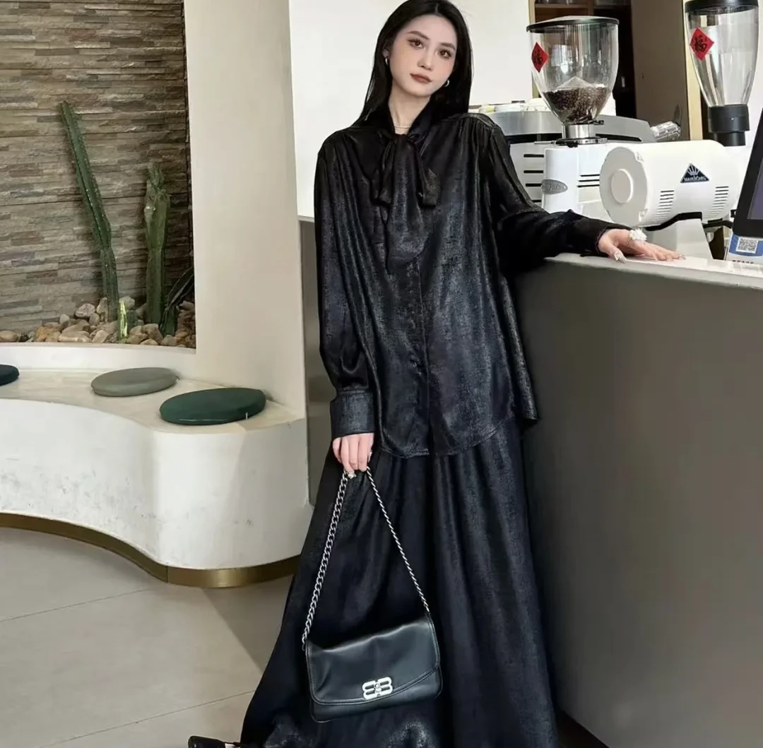 法式名媛淑女风系蝴蝶结显瘦遮肉两件套套装