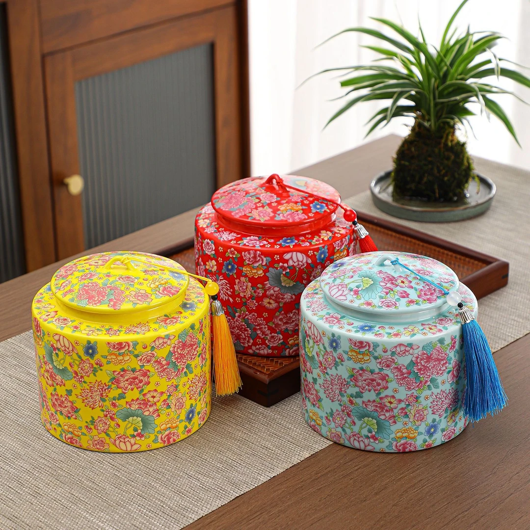 万花罐陶瓷密封罐高档茶罐茶叶罐储物一罐多用