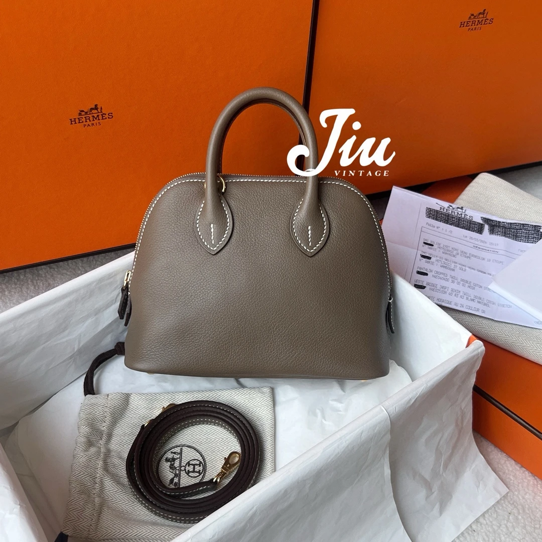 全新未使用 Hermes/爱马仕 Mini bolide大象灰金扣W刻CG15-0063