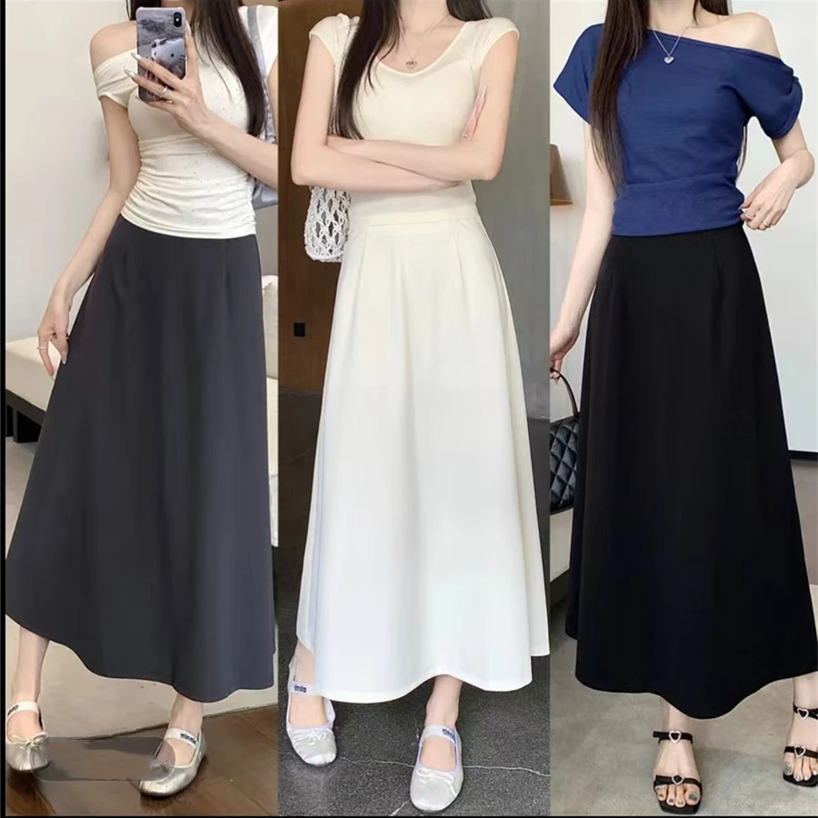 垂感半身裙女2025夏季新款遮胯显瘦中长裙高腰减龄百搭大摆裙