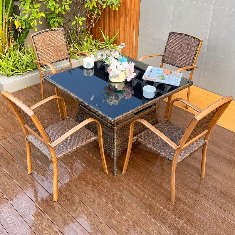 【远茂品牌】高端户外编藤玻璃桌椅庭院花园露台桌椅可淋雨防晒