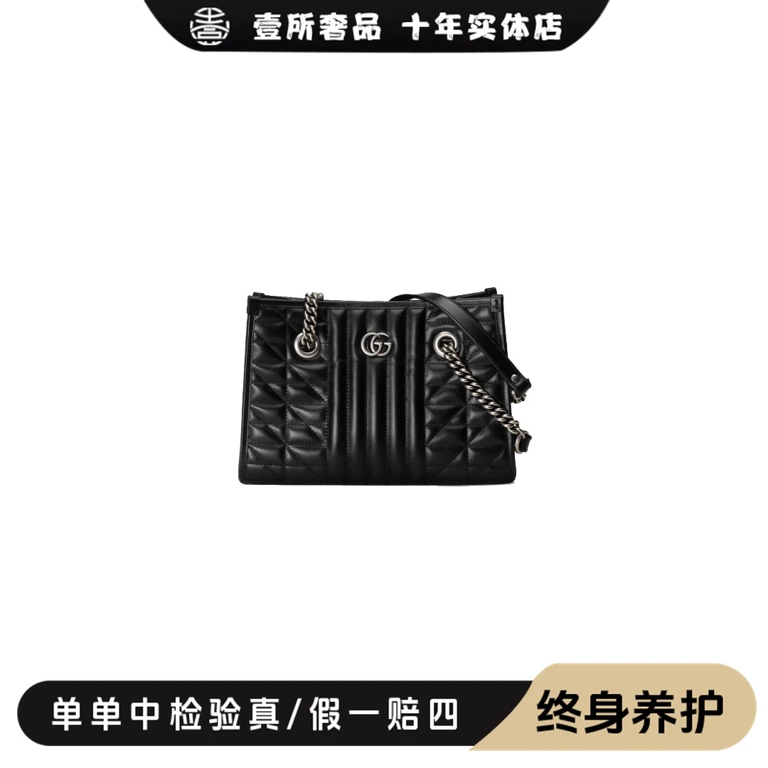 未使用 GUCCI/古驰 壹所奢品/Gucci马蒙黑银小号托特单肩包/全新