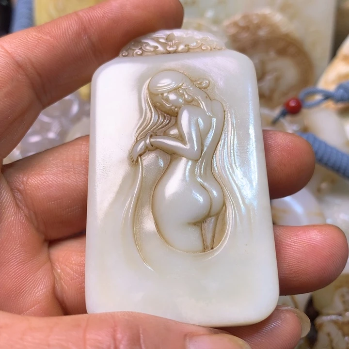 和田玉未镶嵌挂件快**生