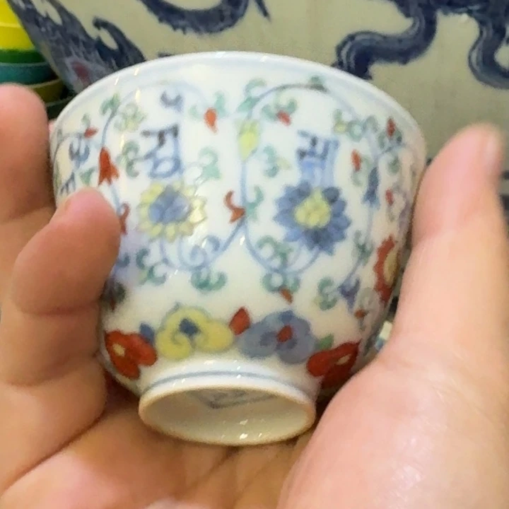 无***技杯陶瓷工艺品摆件斗彩杯子