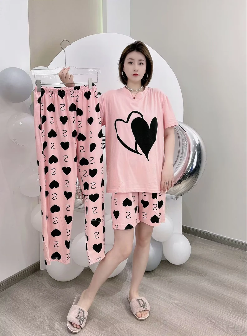 春夏季大码睡衣短袖短裤加长裤三件套情侣韩版纯棉男女可穿家居服
