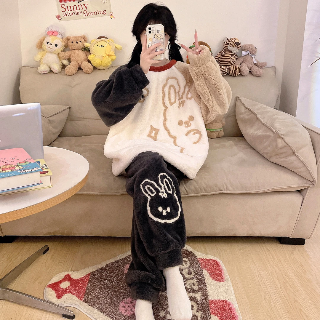 珊瑚绒睡衣女款爆款2025新款秋冬季加绒加厚胖mm加大码家居服套装