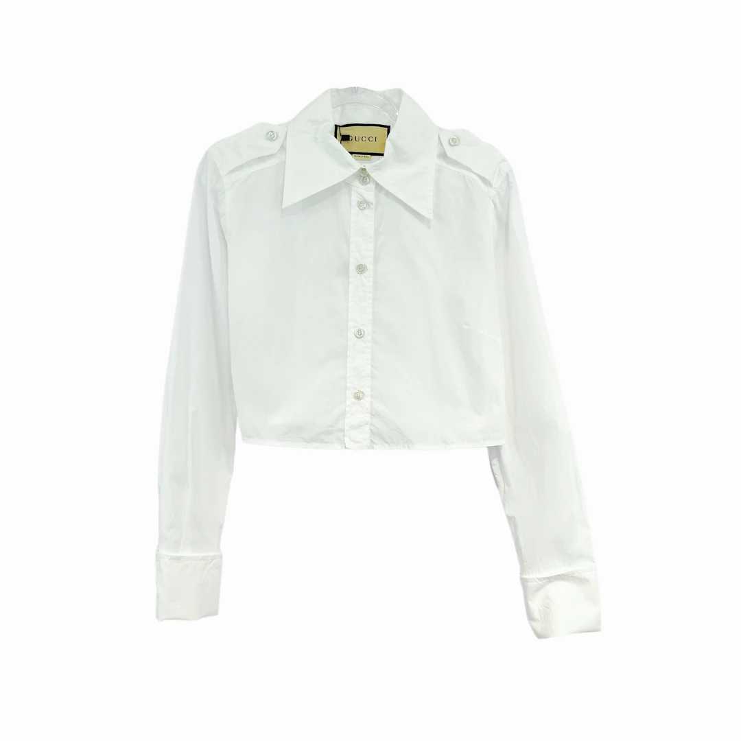 99新 GUCCI/古驰 011157 纯色翻领短款长袖衬衫 38码