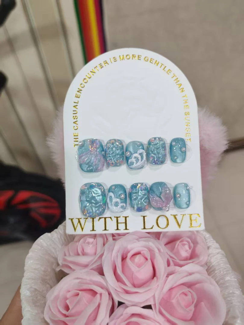 《美人鱼》董董纯手工穿戴甲显白新款美甲立体纯手工