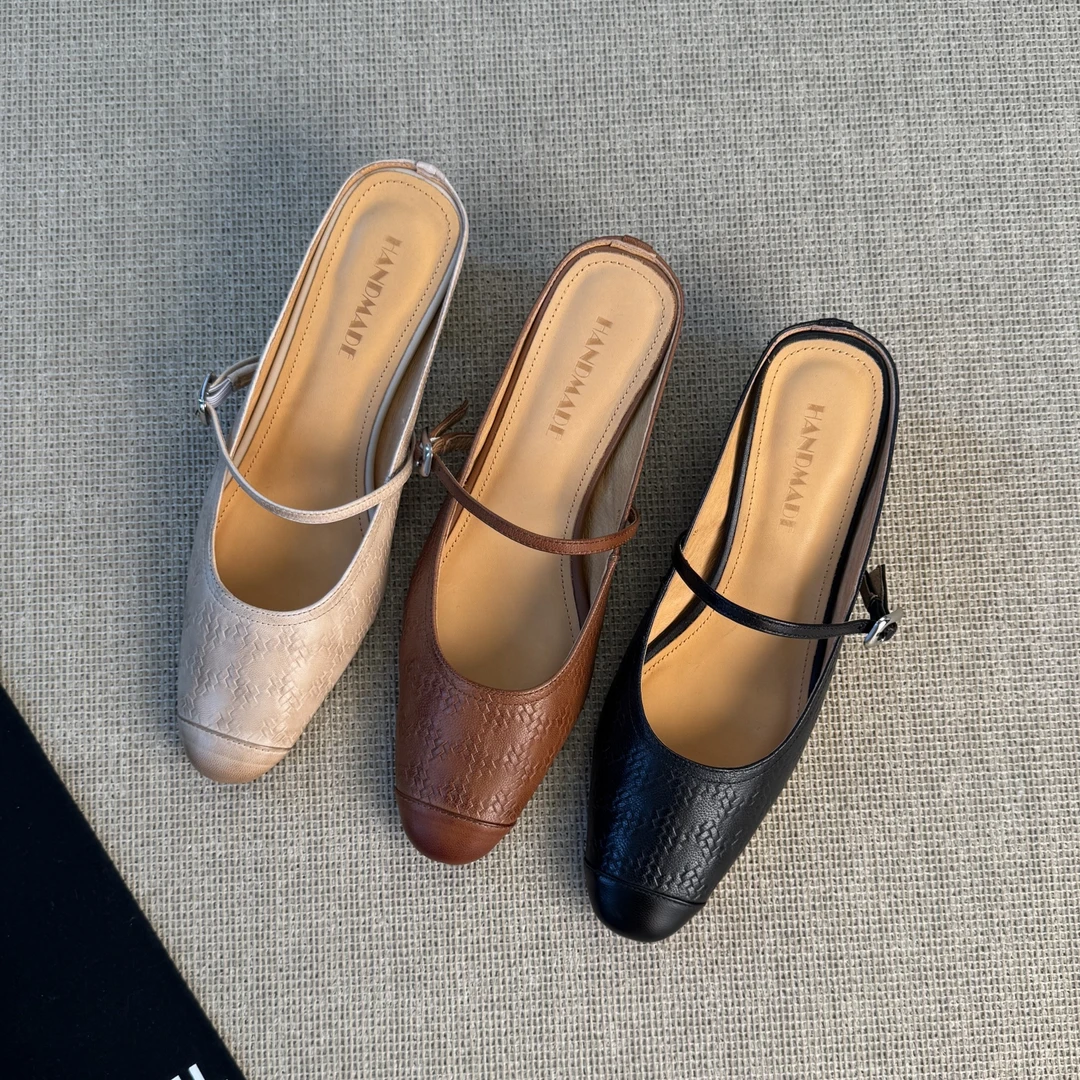 Luna·【5cm】33-40羊皮/猪皮/羊皮夏新水洗编织中跟气质单鞋女