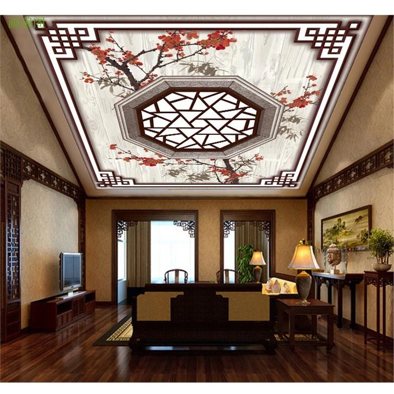 3D立体中式吊顶竹木纤维酒店客厅大堂装饰护墙板卧室集成墙板扣板