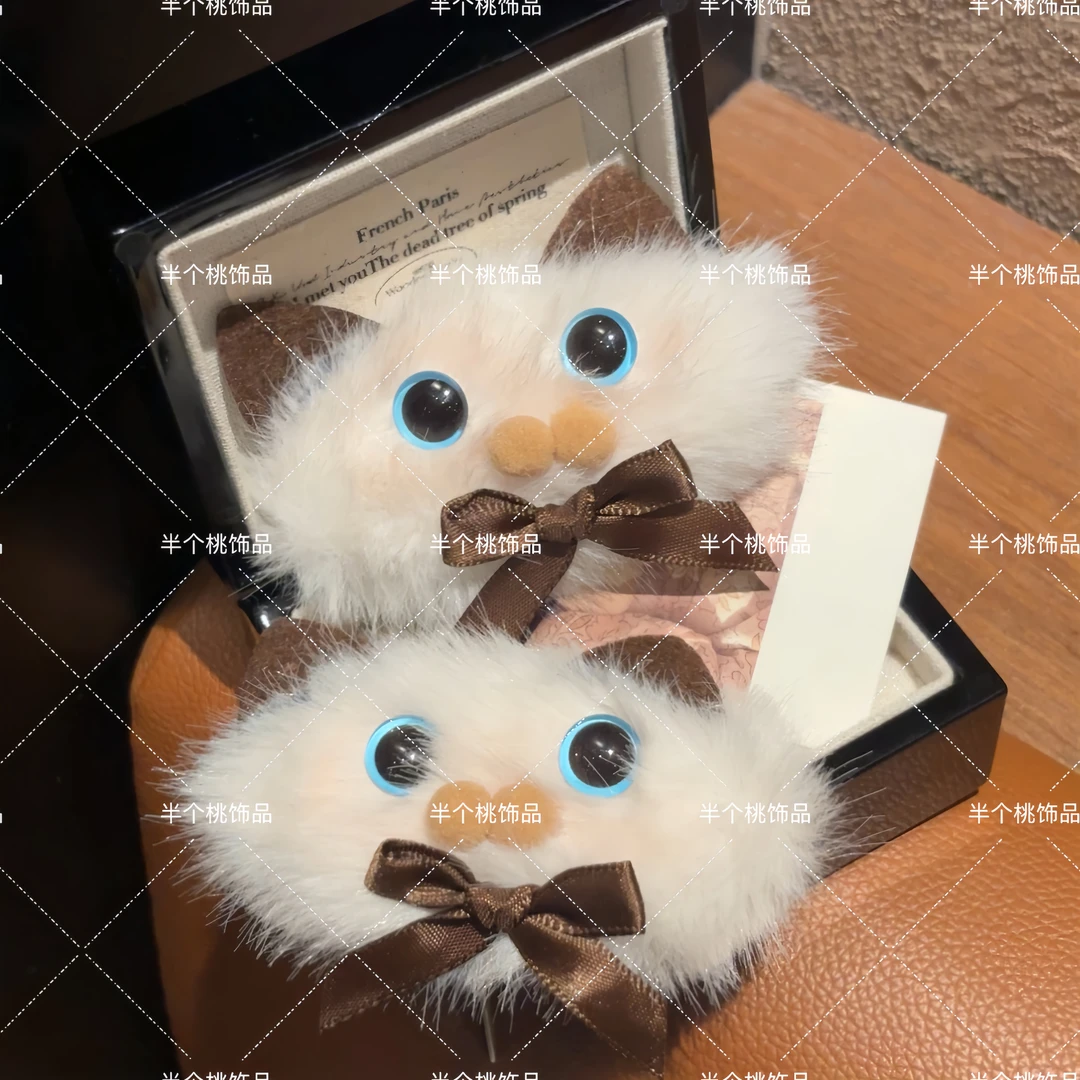 暹罗猫毛绒发夹猫咪刘海夹可爱毛绒猫猫侧边夹秋冬毛绒可爱发卡