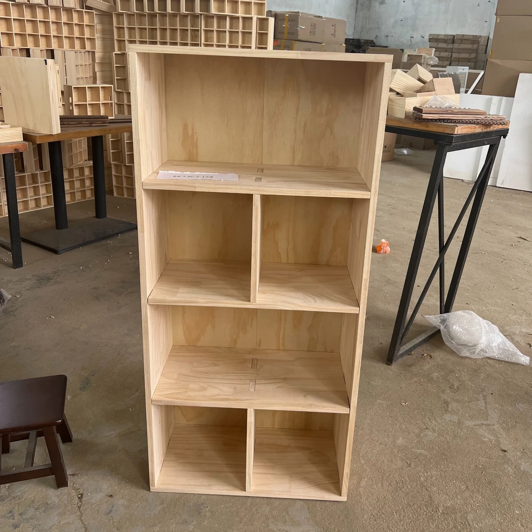 四层六格书架 松木原木收纳储物架