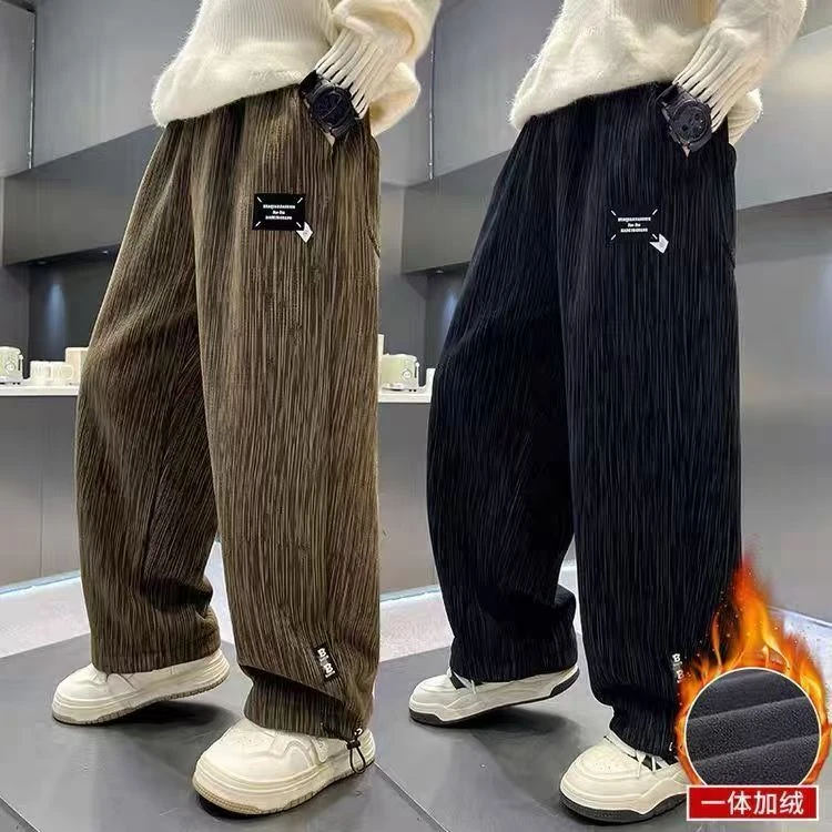 男童裤子秋冬加绒一体绒直筒裤中大童儿童冬季宽松休闲灯芯绒长裤
