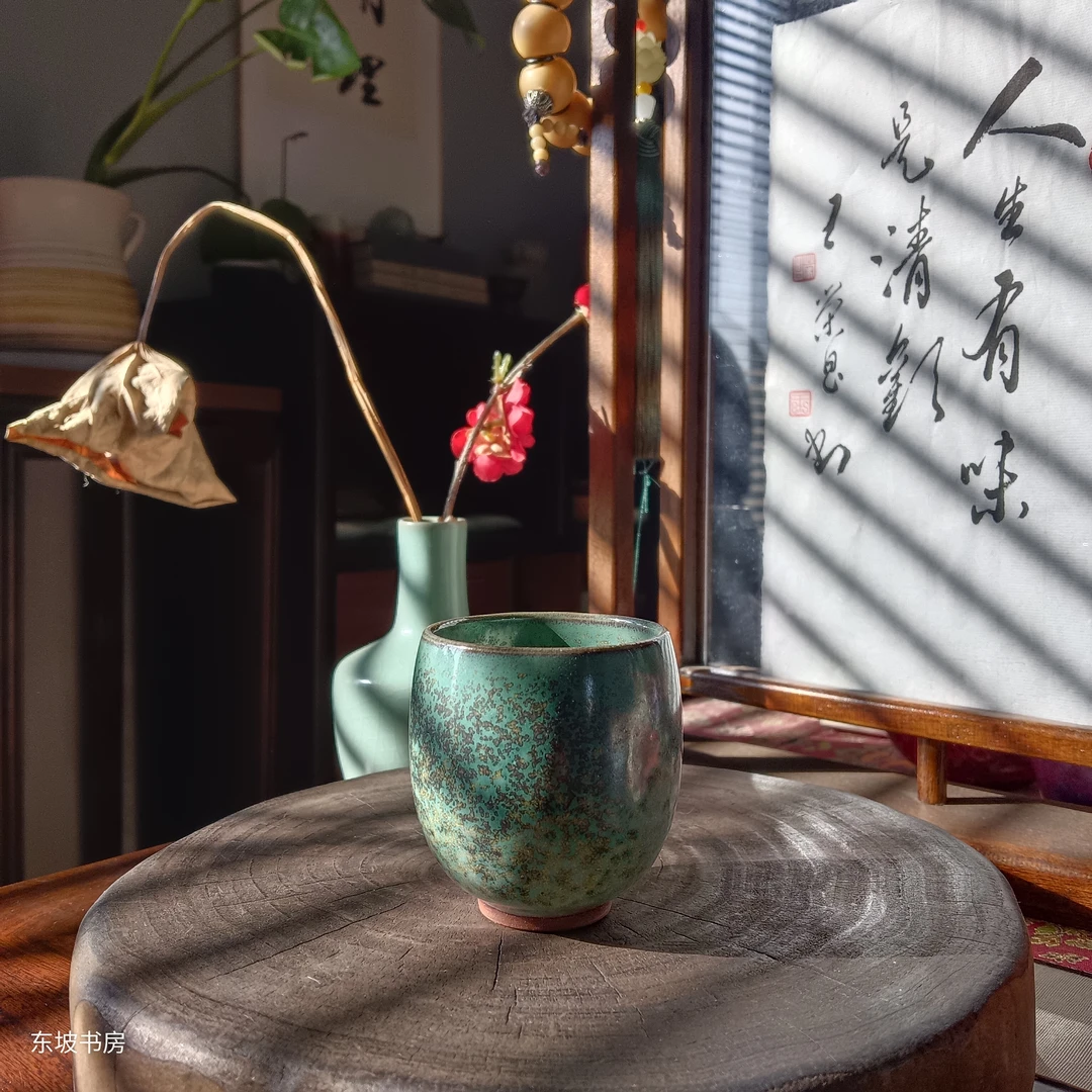 东坡欢喜杯原矿钧瓷松石绿