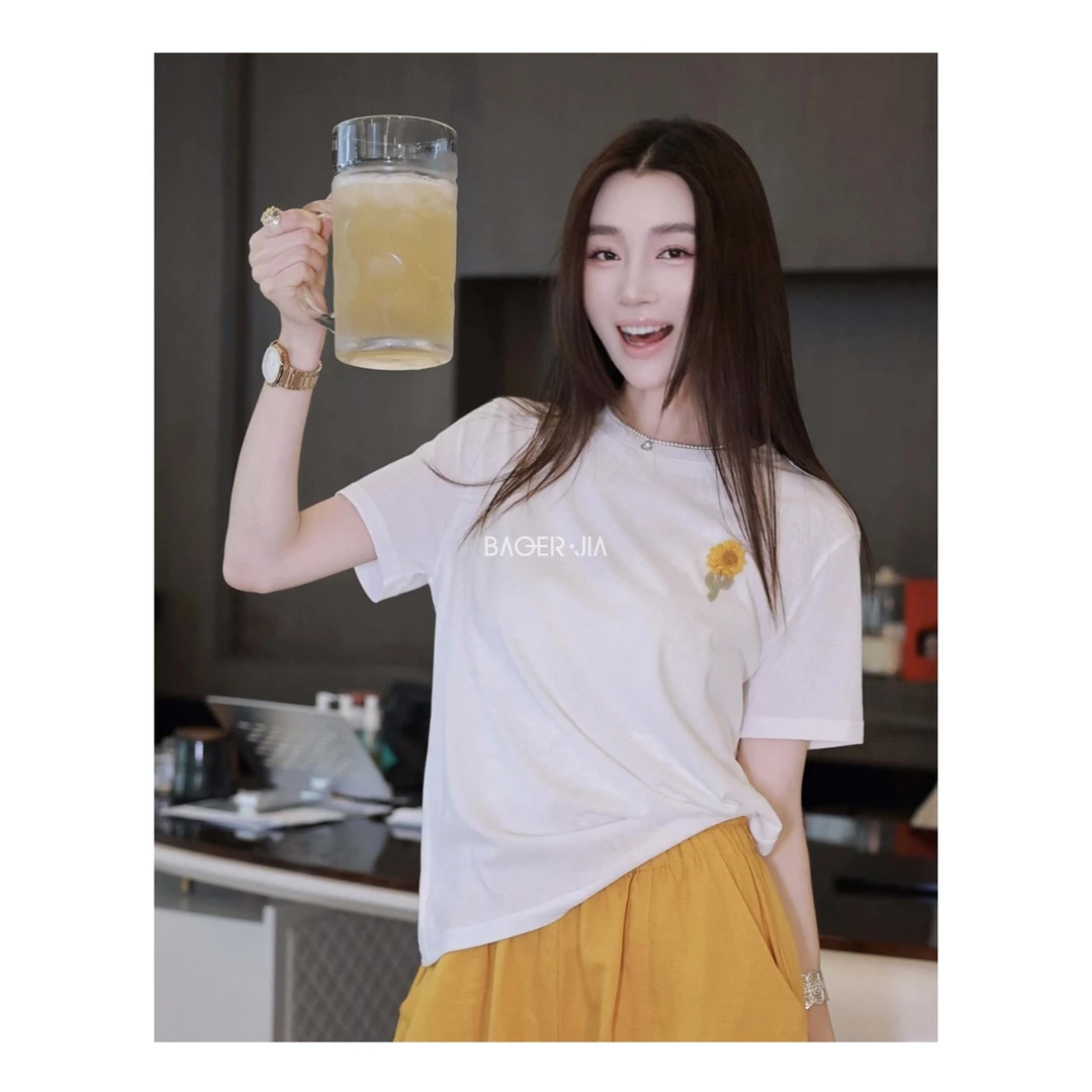 6-宝儿家含幂BL105725204夏季刺绣向日葵立体裁剪亲肤圆领短袖T恤