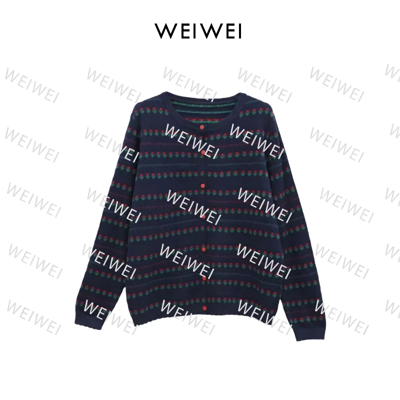 【维维Aires】时尚气质提花设计感开衫针织上衣8721