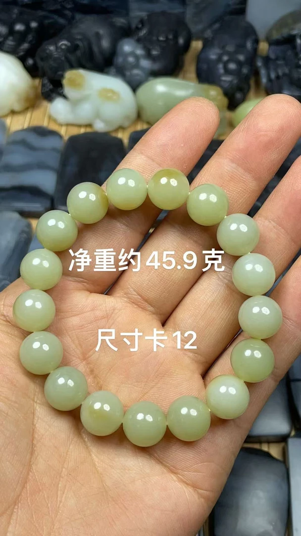 天然和田玉且未青白少糖卡12圆珠时尚经典转运手链手串