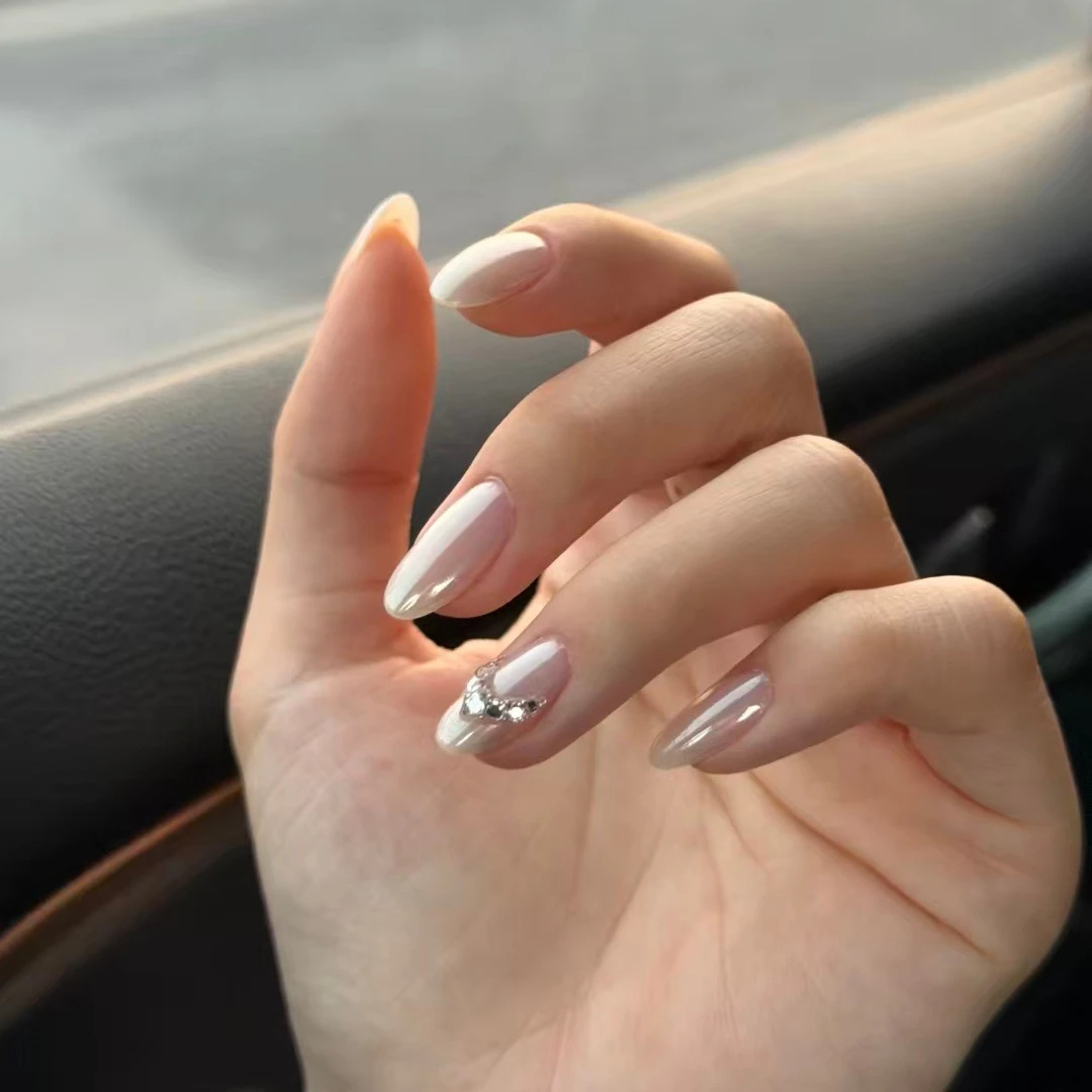 黛瑞森【海莉公主】温柔气质魔镜美甲爆闪锆石爱心钻穿戴甲纯手作