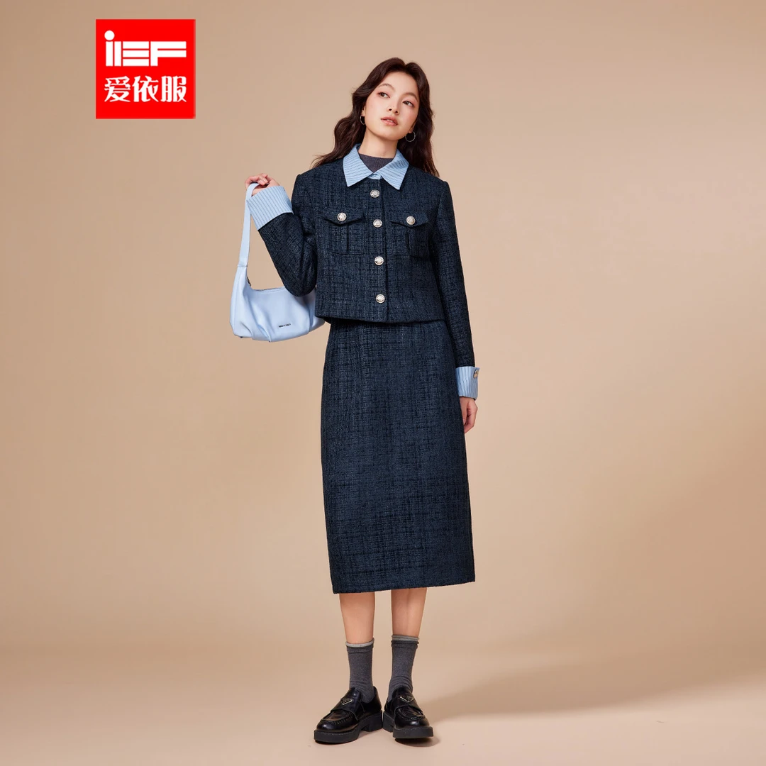 IEF/爱依服2025新款冬季气质女人味时尚加厚加棉上下套裙套装