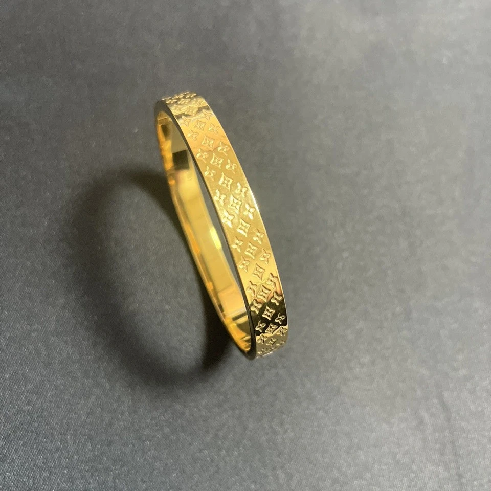 铜合金手镯 【古米】1/13爆款轻奢时尚钛钢镀金色18金手镯镯子ins