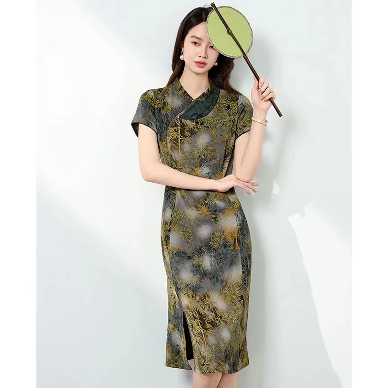 JIRUIMAN/吉瑞曼时尚国风旗袍显瘦短袖中长裙Q526