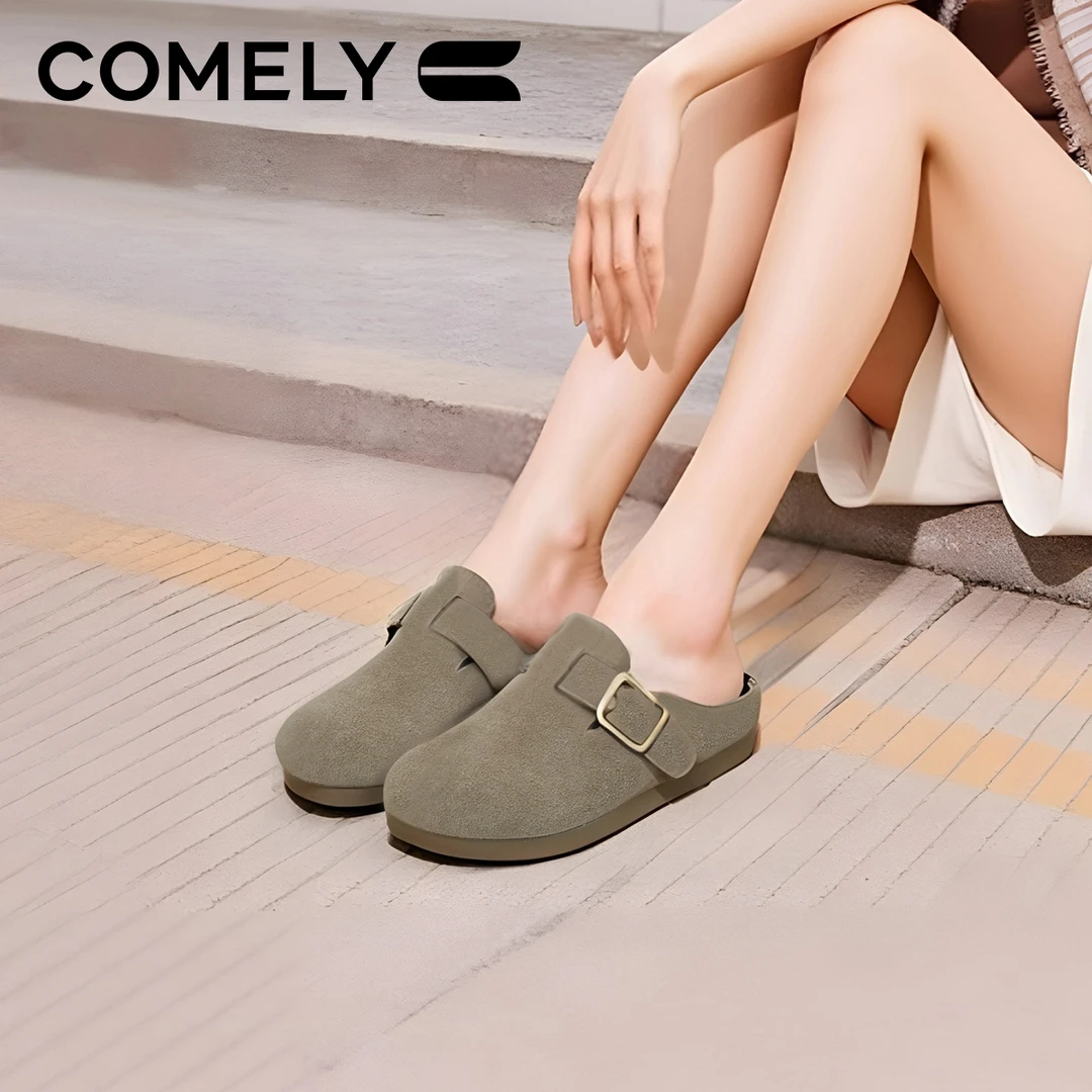 【康莉COMELY】KMT5A222穆勒勃肯鞋女牛皮绒面革外穿一脚蹬包头拖
