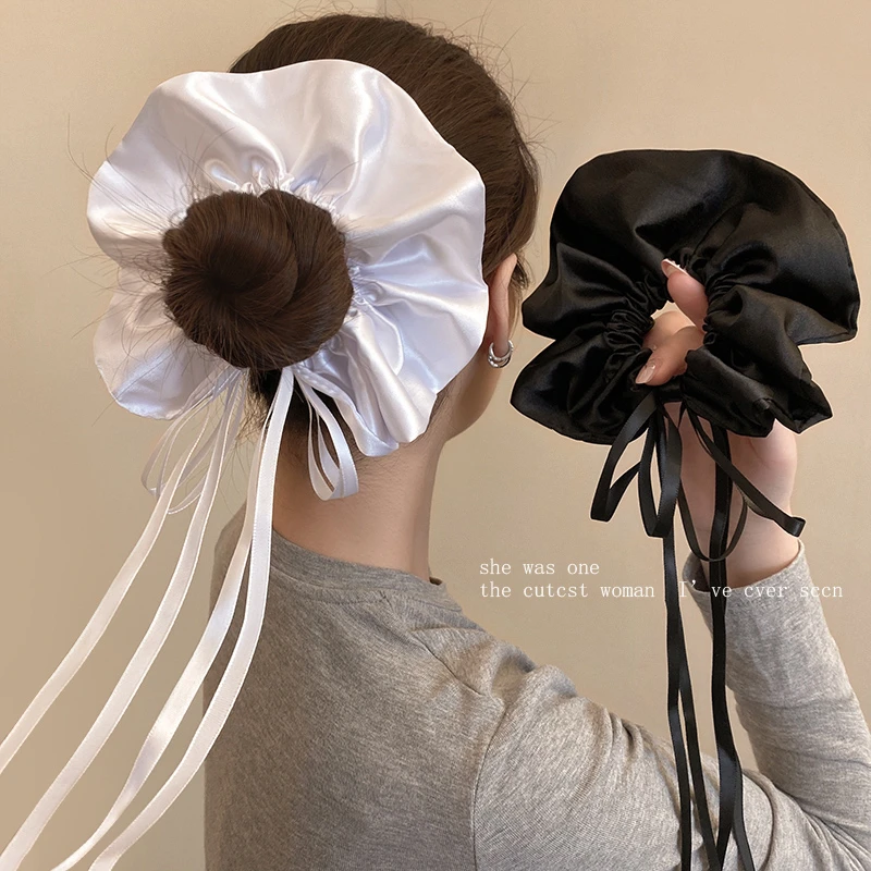 芭蕾风白色缎面飘带蝴蝶结大肠发圈女高级感韩系超仙气质发绳发饰