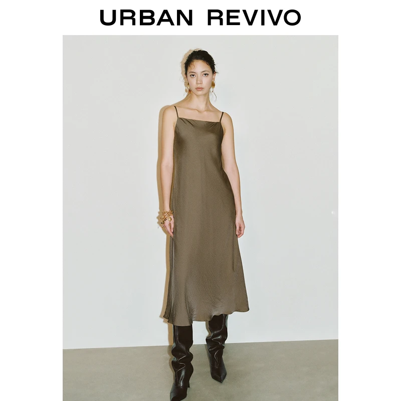 UR2025春季新款女装法式简约气质长款吊带连衣裙UWM750028
