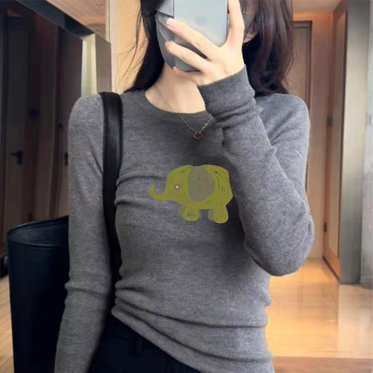 正肩显瘦打底衫保暖灰色长袖百搭上衣德绒休闲设计感T恤女常规款