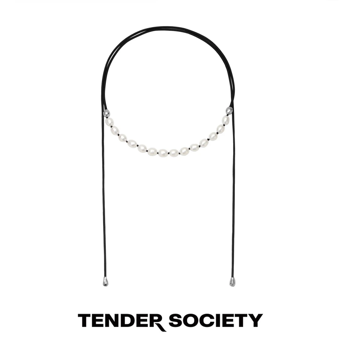 tender society 铜合金仿珍珠项链 Echo系列锤纹一款多戴皮绳项链