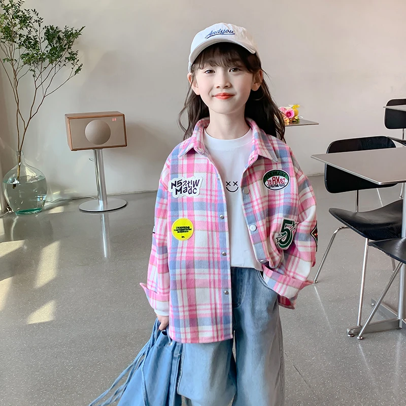 2025春季新款女童格子衬衫春秋款女孩童装衣服儿童春季外套DY136